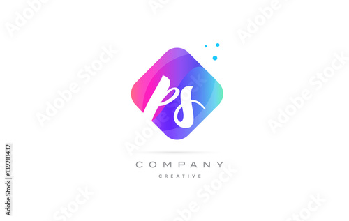 ps p s  pink blue rhombus abstract hand written company letter logo icon