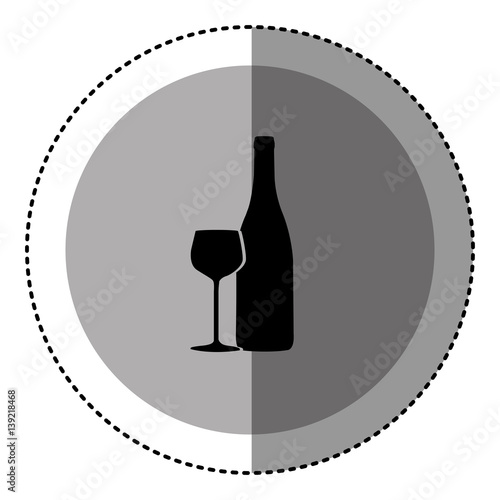 sticker monochrome circular emblem with bottle and glass of wine vector illustration