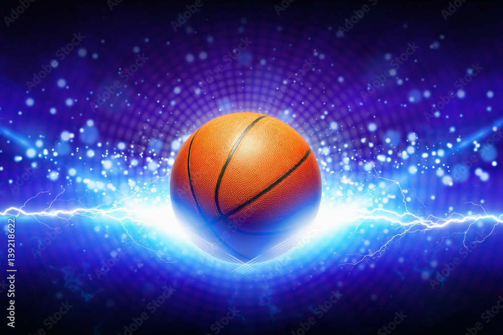 Basketball and powerful blue lightning