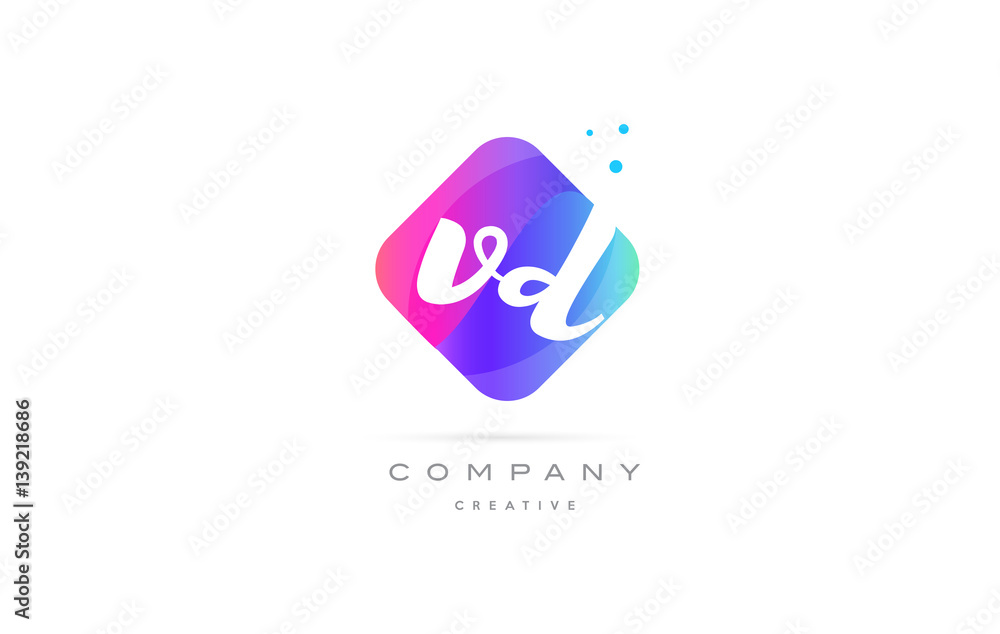 vd v d  pink blue rhombus abstract hand written company letter logo icon
