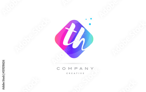 th t h  pink blue rhombus abstract hand written company letter logo icon