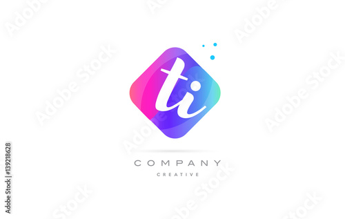 ti t i  pink blue rhombus abstract hand written company letter logo icon
