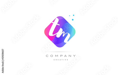tm t m  pink blue rhombus abstract hand written company letter logo icon