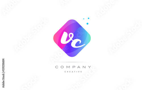 vc v c  pink blue rhombus abstract hand written company letter logo icon