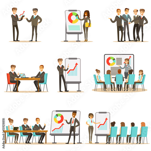 Managers And Office Workers On Business Training Class, Developing Marketing And Business Management Skills And Knowledge Set