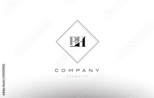 bh b h retro vintage black white alphabet letter logo
