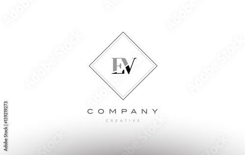 ev e v  retro vintage black white alphabet letter logo