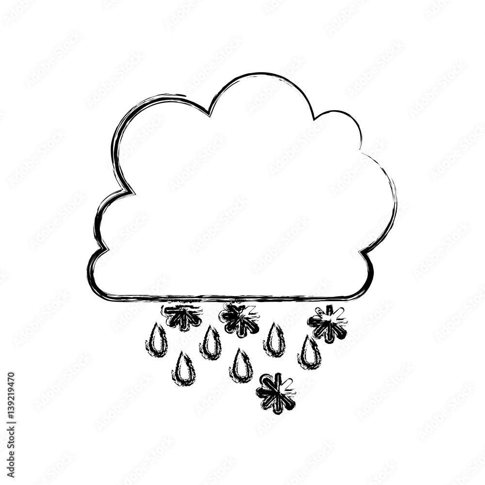 monochrome blurred contour with cumulus of clouds with rain vector illustration monochrome blurred contour with cumulus of clouds with rain vector illustration