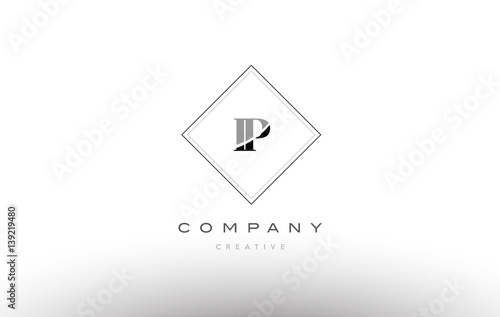 ip i p  retro vintage black white alphabet letter logo