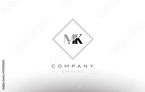 mk m k retro vintage black white alphabet letter logo
