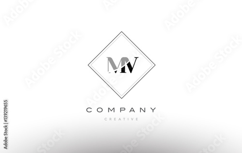 mv m v  retro vintage black white alphabet letter logo