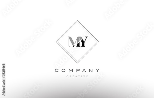 my m y retro vintage black white alphabet letter logo