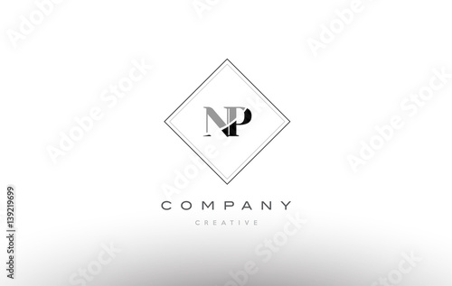 np n p  retro vintage black white alphabet letter logo