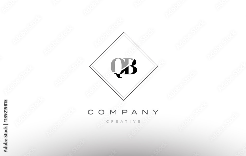 qb q b  retro vintage black white alphabet letter logo