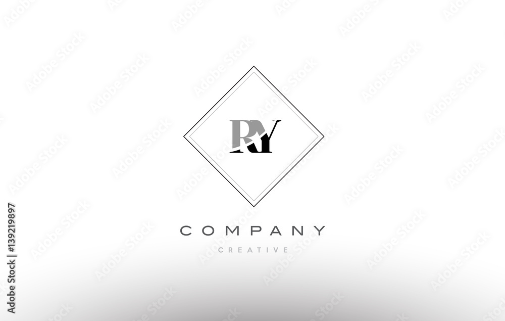 Naklejka premium ry r y retro vintage black white alphabet letter logo