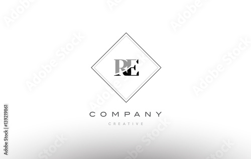 re r e retro vintage black white alphabet letter logo