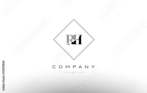 rh r h  retro vintage black white alphabet letter logo