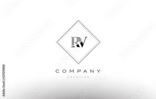rv r v retro vintage black white alphabet letter logo