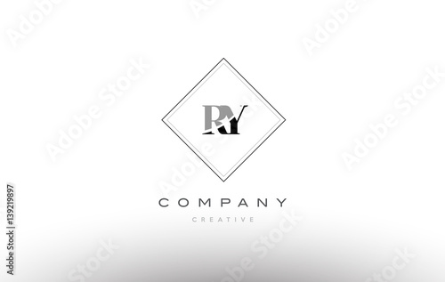 ry r y retro vintage black white alphabet letter logo