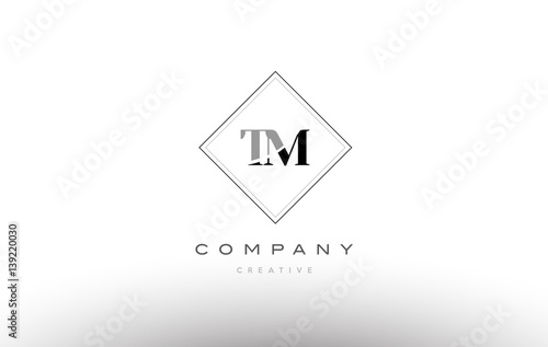 tm t m retro vintage black white alphabet letter logo