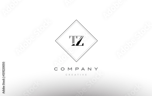 tz t z retro vintage black white alphabet letter logo