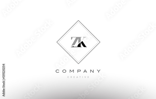 zk z k retro vintage black white alphabet letter logo