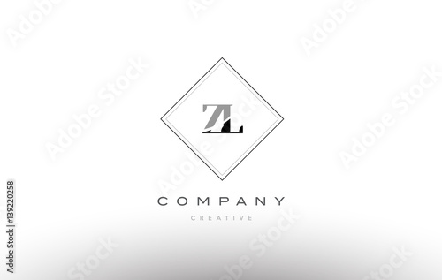 zl z l retro vintage black white alphabet letter logo