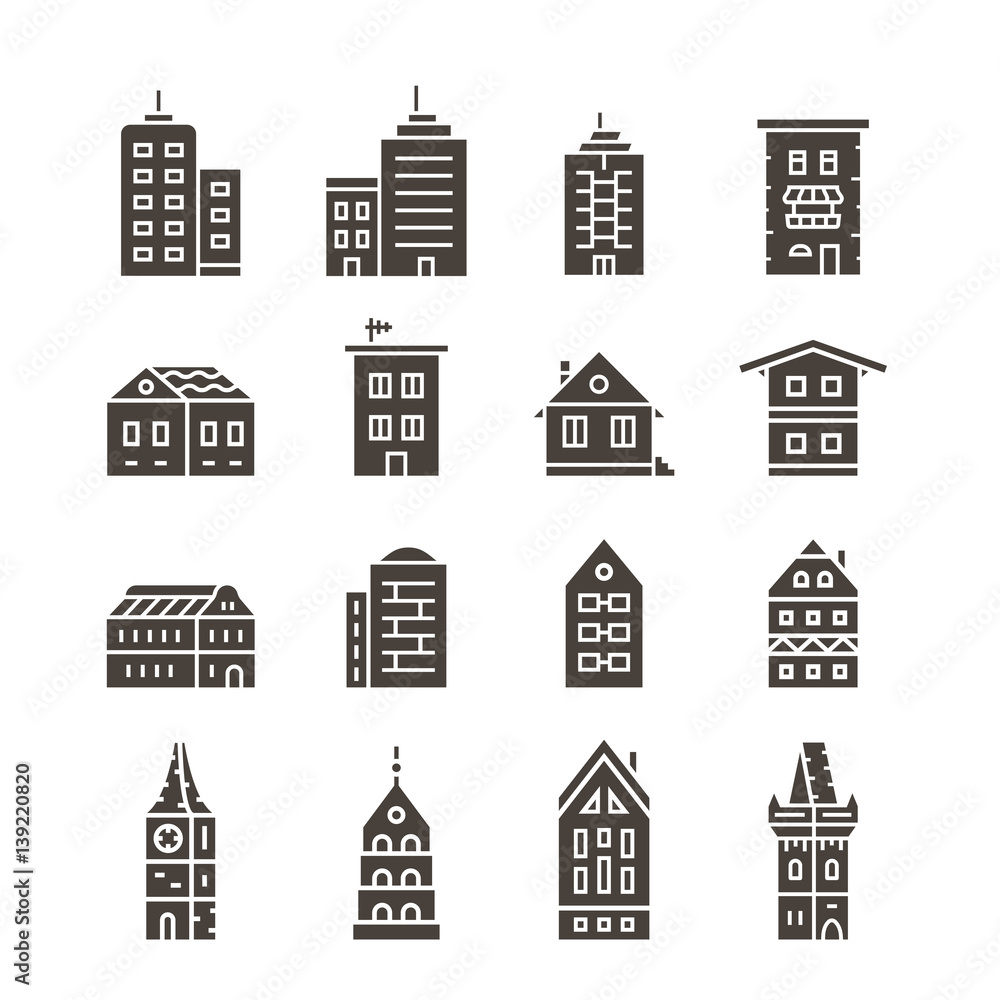 Fototapeta premium City building vector icon set. Icons. Collection of home