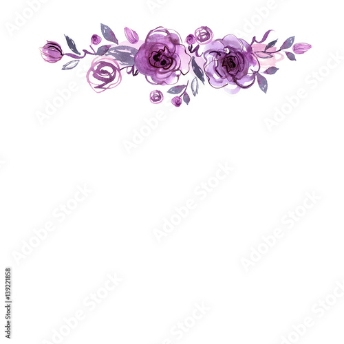 Cute watercolor flower background with roses. Invitation. Wedding card. Birthday card. © Elena Efremova