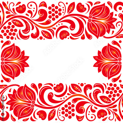 Traditional Russian vector pattern frame with place for text in khokhloma style. Can be used for banner, card etc.