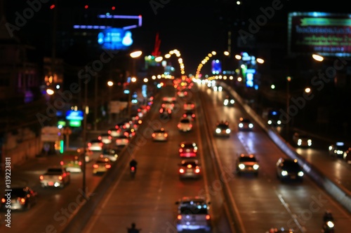 Abstract blurred bokeh in city night  colorful beautiful of traffic in Bangkok Thailand, with copy space © pramot48