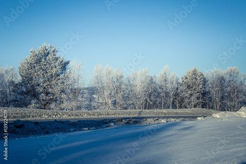 A beautiful landscape with a white road in the Norwegian winter