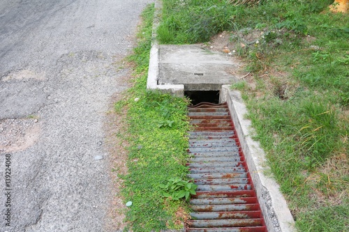 water drain or ditch on the road