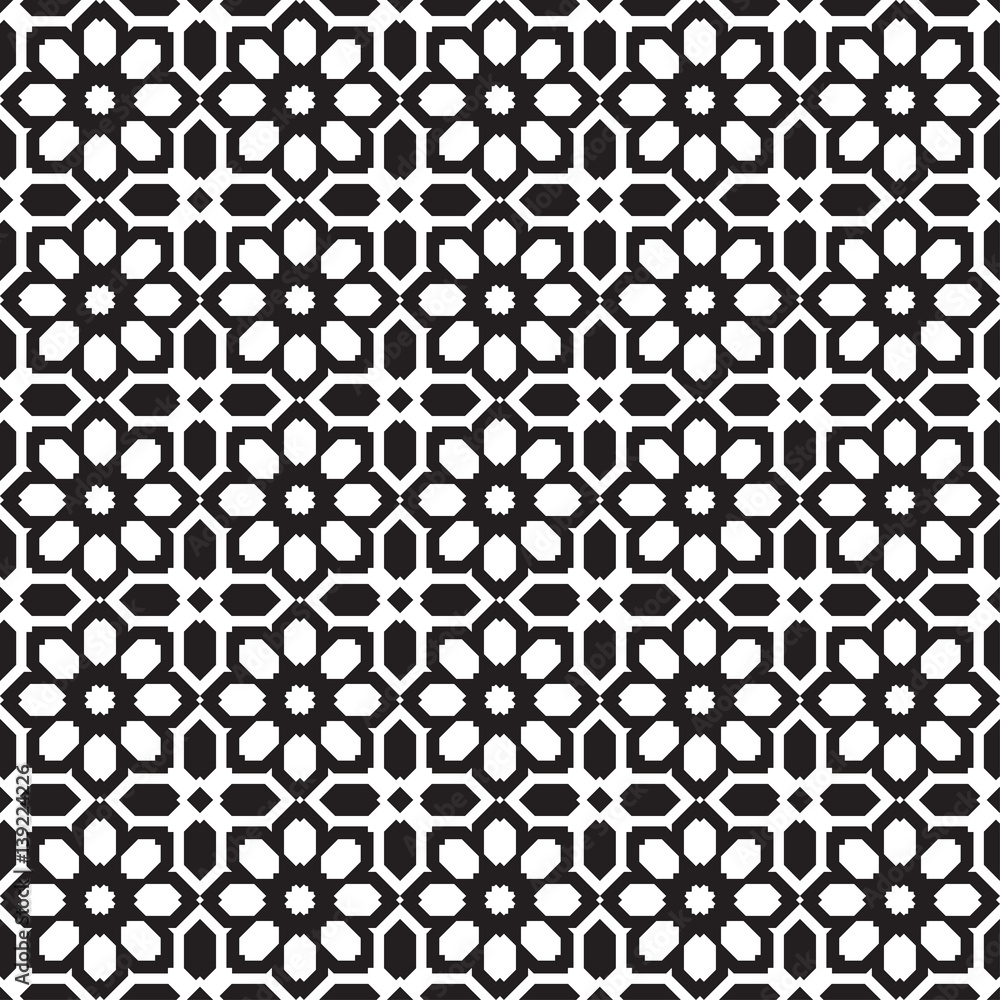 Abstract seamless black & white ornate flower pattern