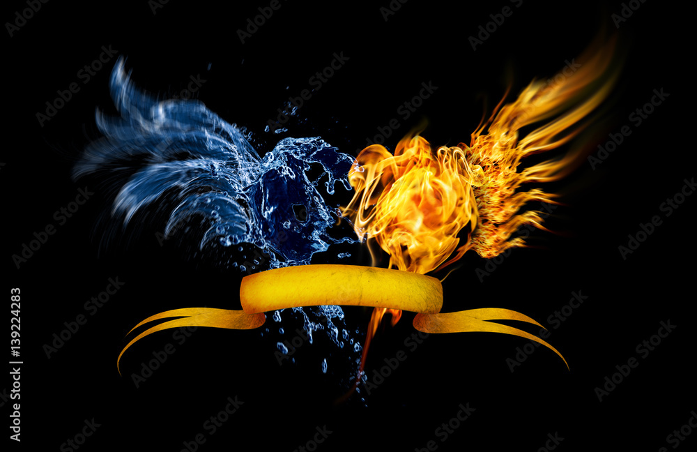 Burning heart. Heart in fire and water isolated on black background Stock  Photo | Adobe Stock