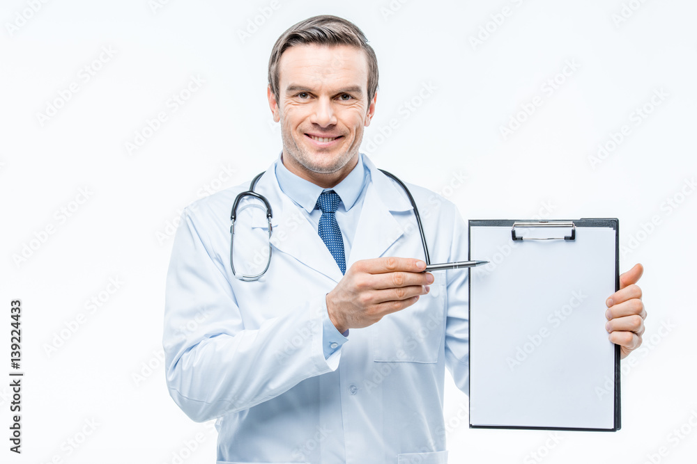 Doctor holding clipboard Doctor holding clipboard