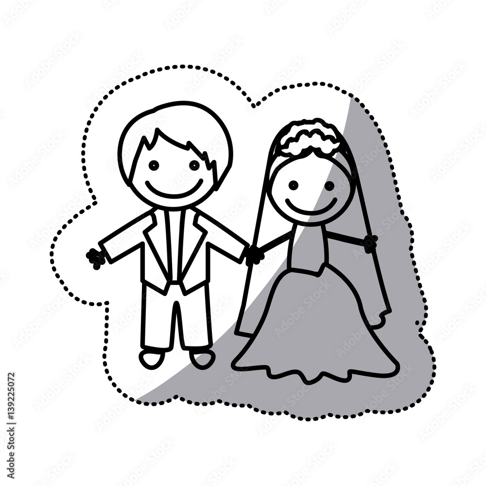 hand drawn sticker silhouette with married couple vector illustration hand drawn sticker silhouette with married couple vector illustration