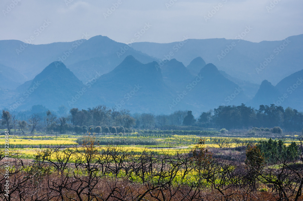 The colorful countryside with mountains scenery