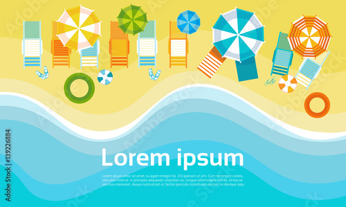 Summer Beach Vacation Set Sand Tropical Holiday Banner Flat Vector Illustration