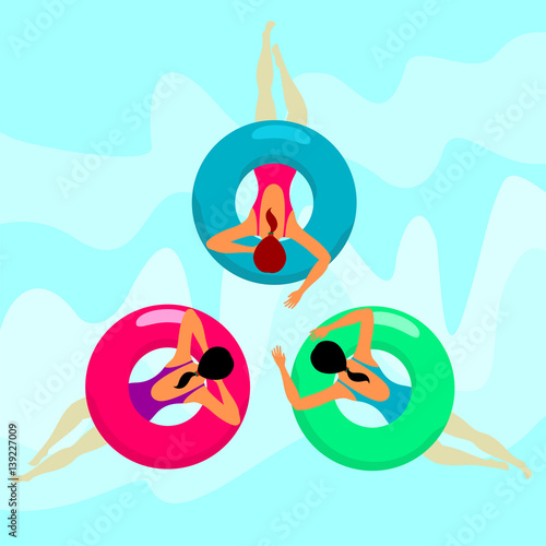 Girl swims in the sea