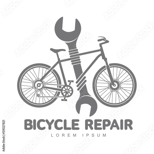 Bicycle repair workshop vector logo template photo