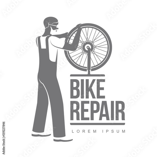 Bicycle repair workshop vector logo template