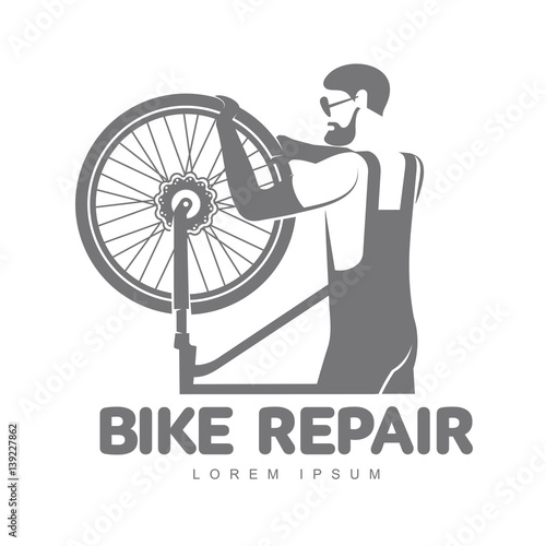 Bicycle repair workshop vector logo template
