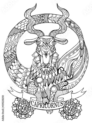 Capricorn zodiac sign coloring book vector