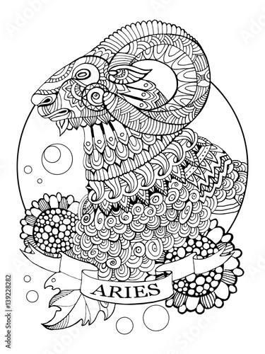 Aries zodiac sign coloring book vector