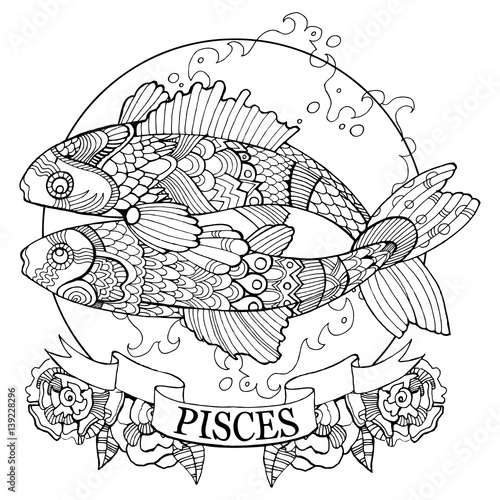 Pisces zodiac sign coloring book vector