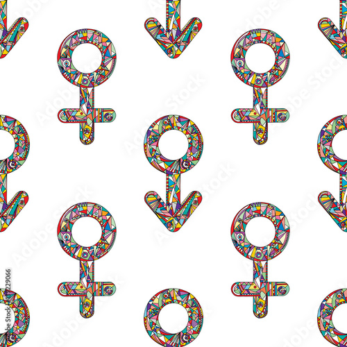Vector abstract male and female gender signs pattern. Hand drawn sexual identity symbols seamless background.