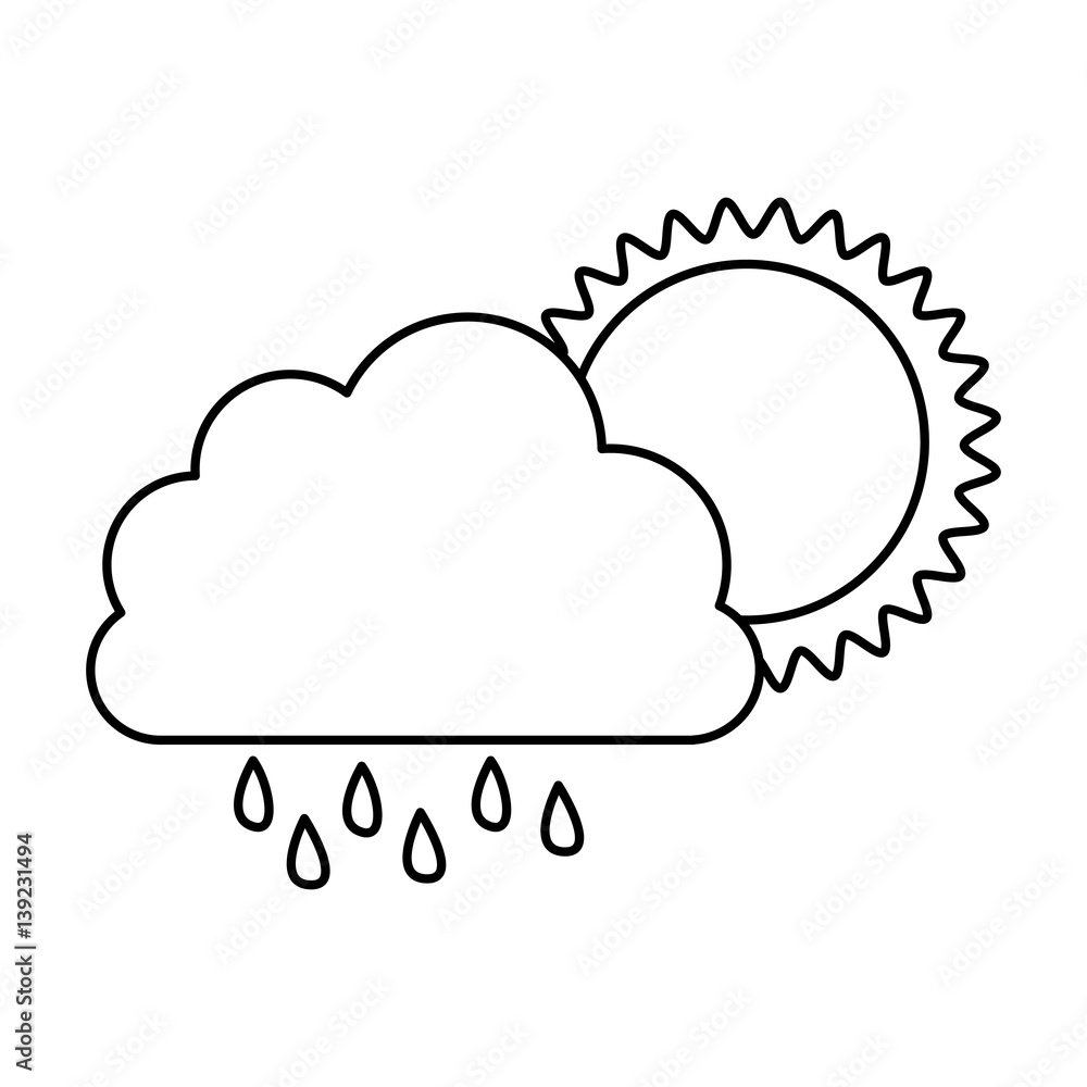 monochrome contour of cloud with rain and sun vector illustration monochrome contour of cloud with rain and sun vector illustration