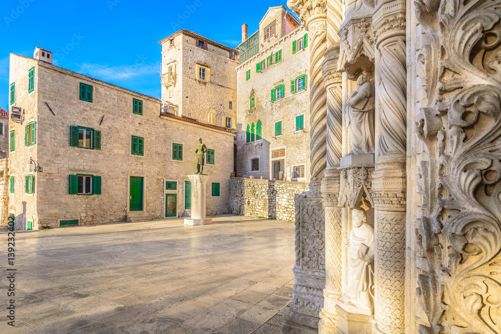 Fototapeta premium Sibenik town old architecture. / Scenic view at old mediterranean architecture in town Sibenik, Croatia.
