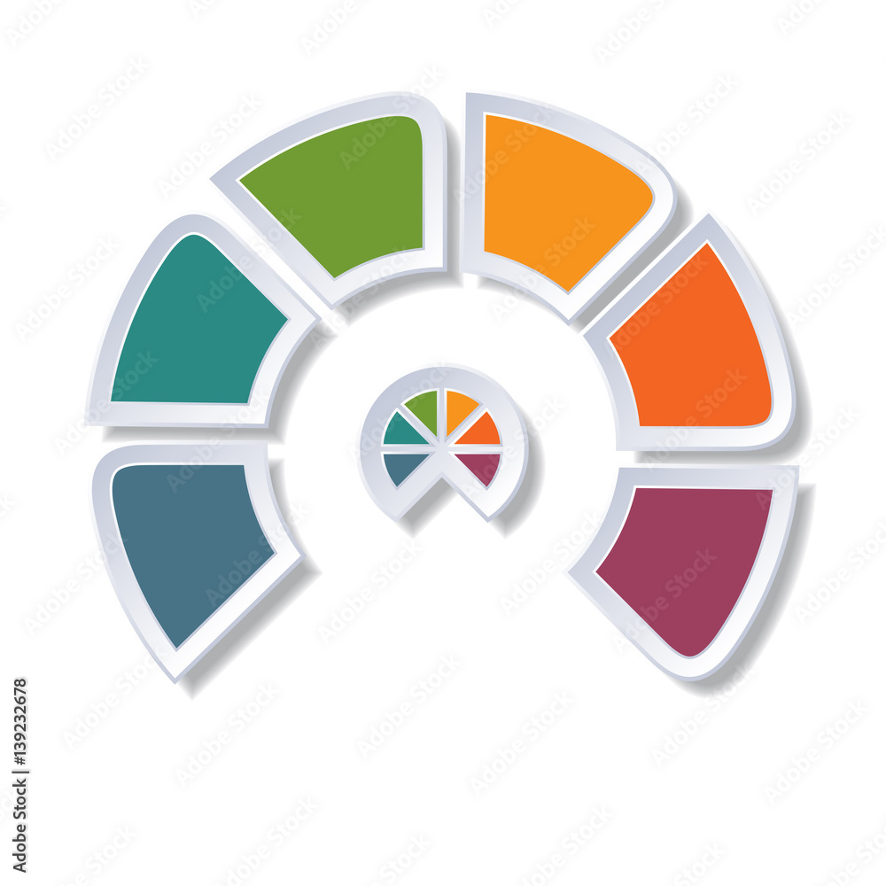 Semicircle diagram with 6 multicolored elements Semicircle diagram with 6 multicolored elements